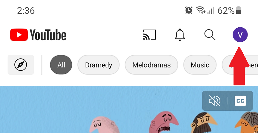 Accessing profile on YouTube app